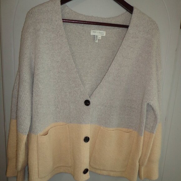 FIRM NWOT Anthropologie SEE U SOON Colorblocked Cardigan XS Neural Buttons - Picture 1 of 10